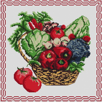 Схема вышивки: Ягоды и фрукты в корзине